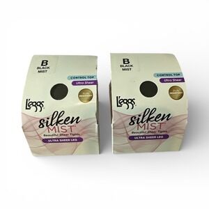 L'eggs Silken Mist Tights Women Size B Black Mist Control Top 2pk New